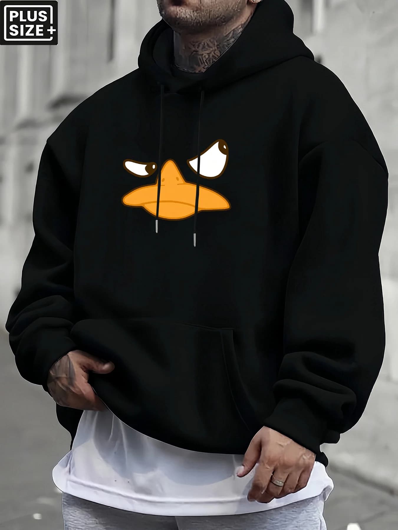 Men's Winter and Autumn Fleece Hooded Sweatshirt with Duckbill Pattern Comfortable for Outdoor Daily Casual Sports Activities
