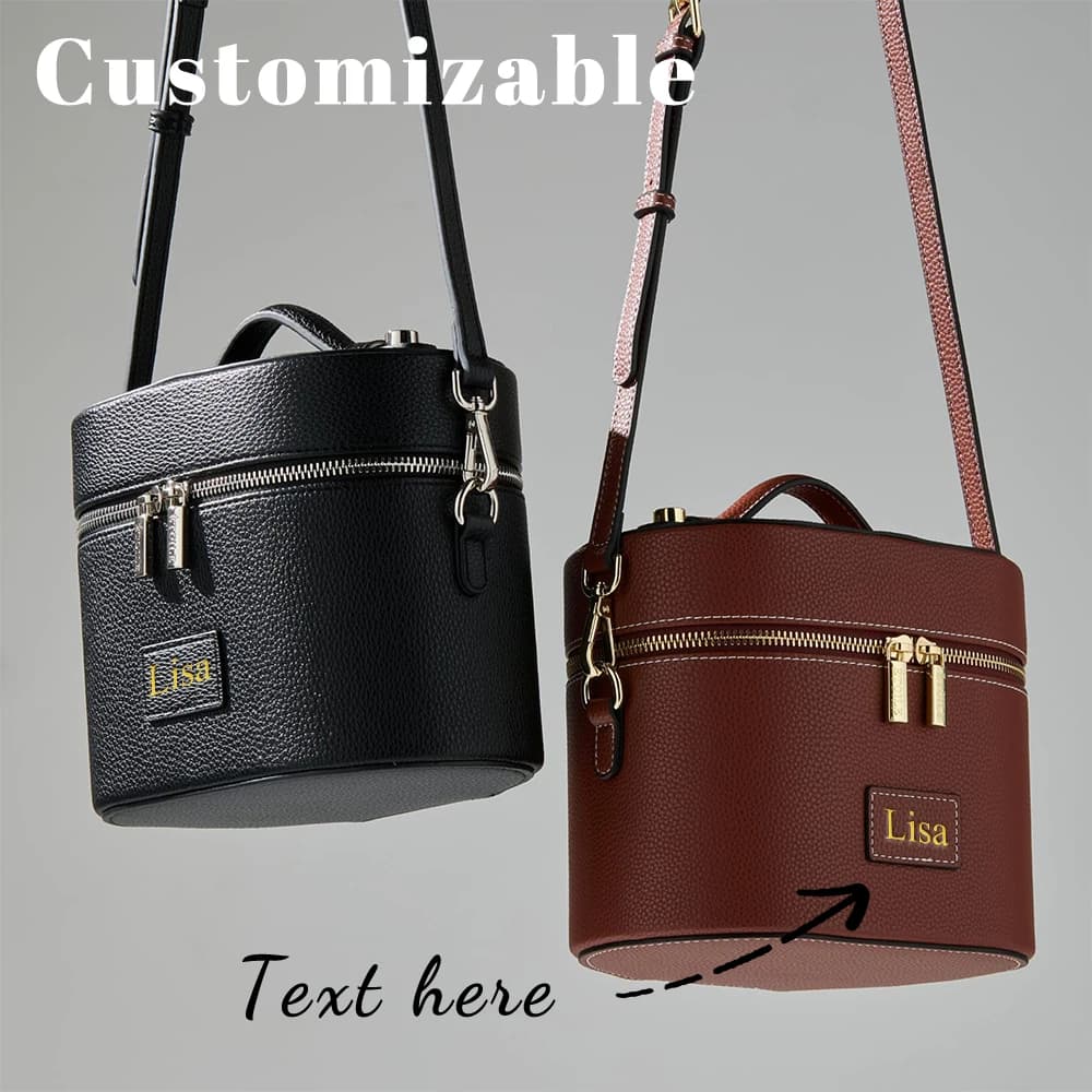 Customized Name PU Leather Cosmetic Bag: Simple, Portable, Crossbody, Hand-Carry, Large Capacity for Travel