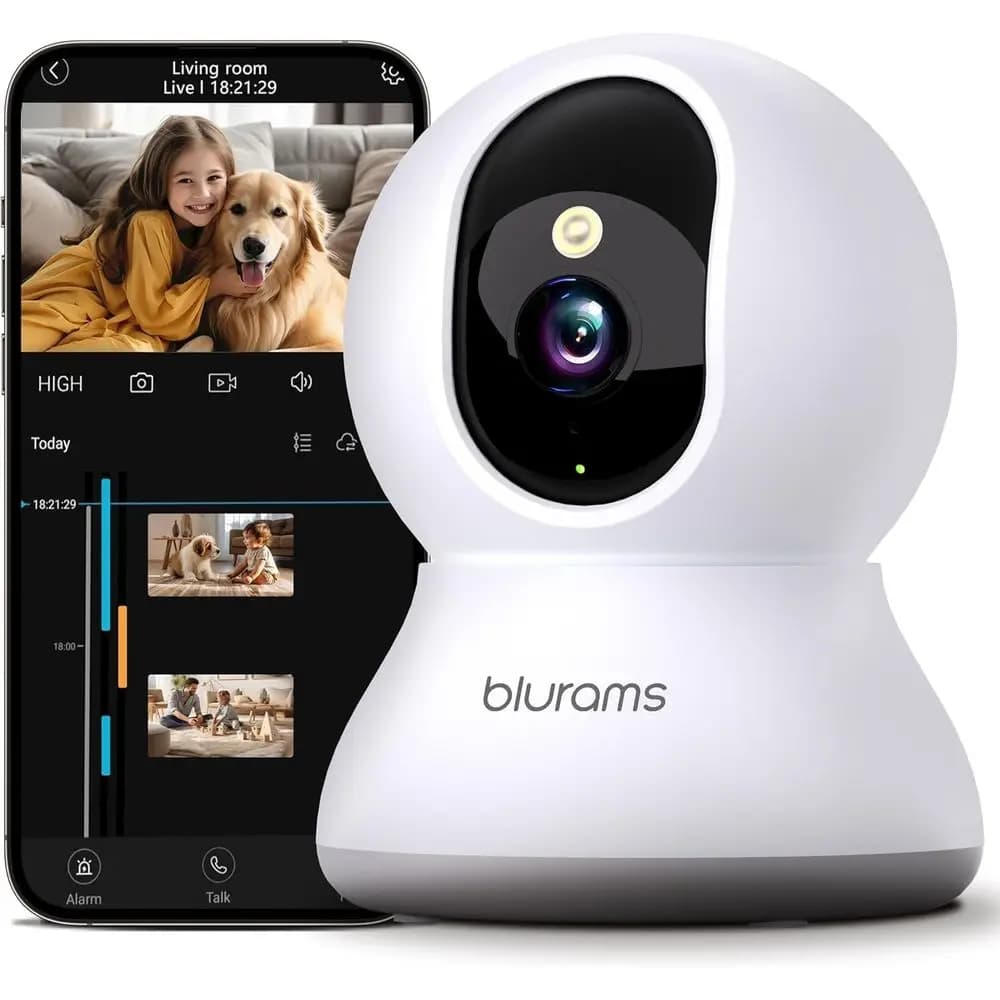 Telecamera di sicurezza domestica intelligente 2K a 360 gradi con tracciamento del movimento, visione notturna, sirena, compatibile con Alexa e Assistant, audio bidirezionale, B