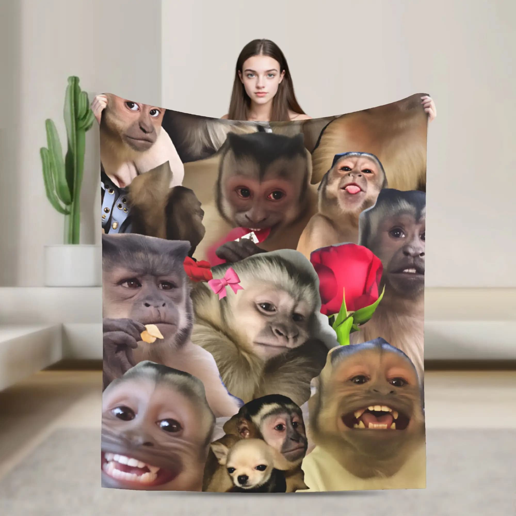 Monkey Face Collage Flannel Blankets Winter Soft Throw Blanket for Child Outdoor Pattern Bedspread Sofa Bed Cover