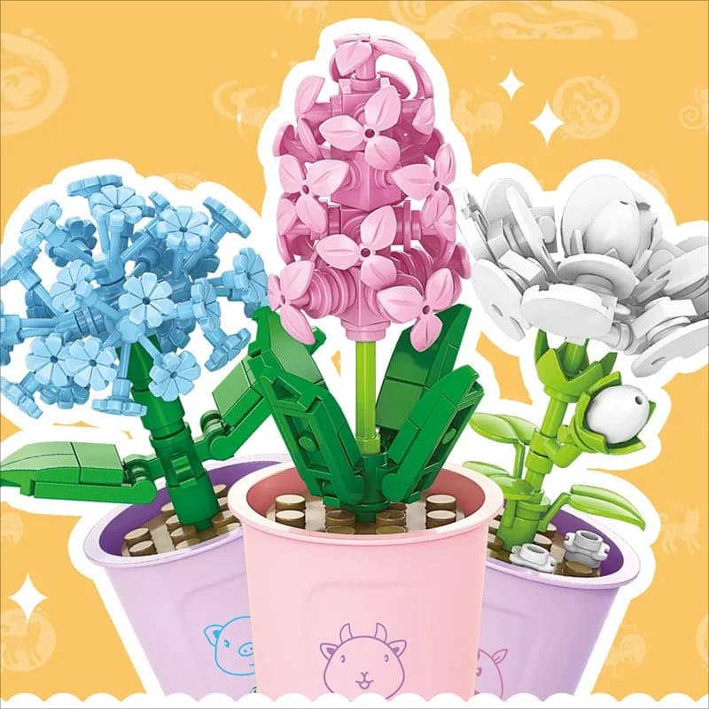 Creativo piccolo blocco di costruzione fiore arte Mini pianta in vaso modello 3D regalo per ragazza scrivania decorazione semplice assemblaggio giocattoli