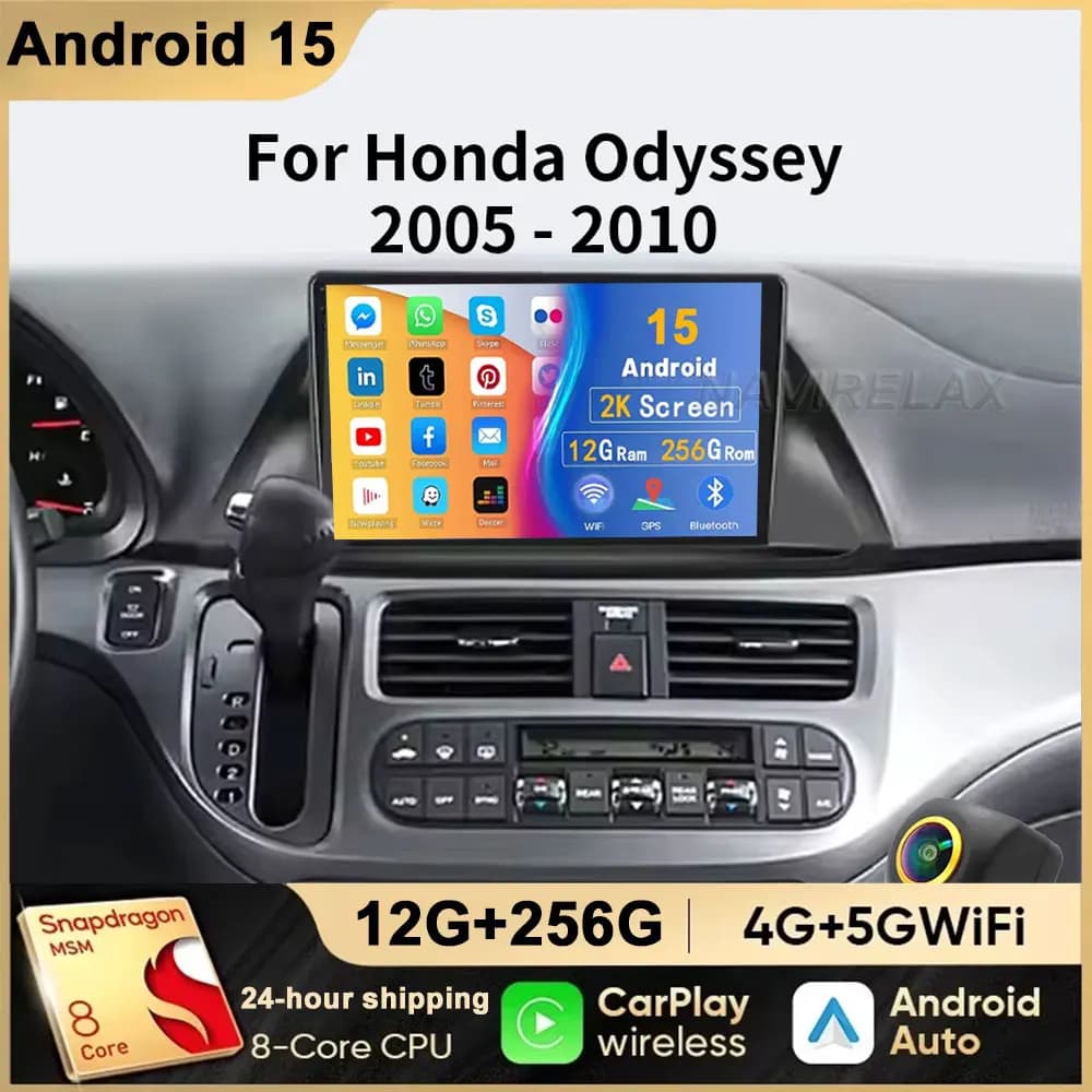 Autoradio senza fili per Honda Odyssey 2005 2006 2007 2008 2009 2010 Supporto Carplay e Android15 Auto, Touch Screen 2G + 32G