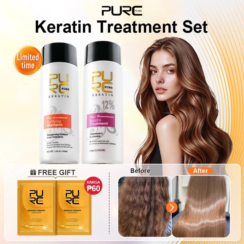 PURC Brazilian Keratin Purifying Shampoo Set, Smooth Treatment and Repairer for Curly Hair