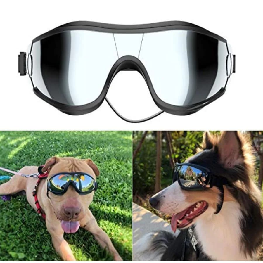 Occhiali da Sole/Protezione UV/Vento/Polvere/Nebbia per Cani, Occhiali Protettivi per Animali Domestici con Cinturino Regolabile per Cani di Taglia Media o Grande