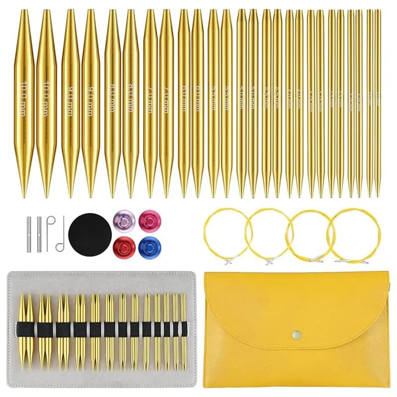Set Professionale di Ferri Circolari Intercambiabili, 13 Paia (3mm-10mm) Misure US 2.5-15 con Cavi da 16, 24, 32, 40 Pollici, Accessori