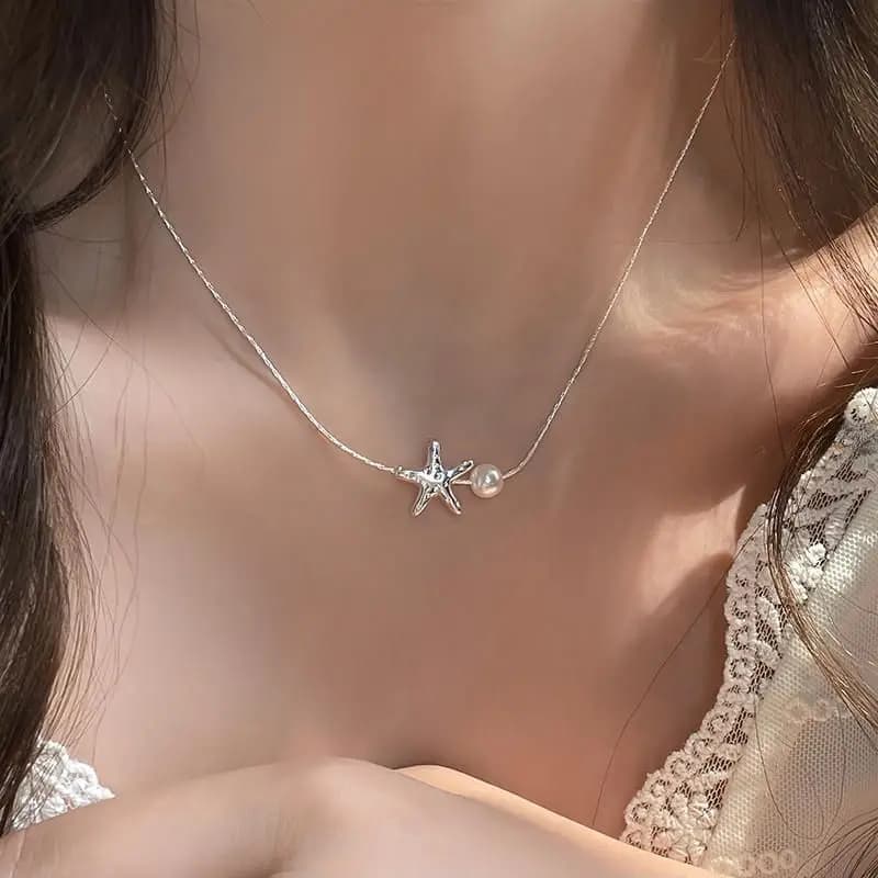 Simple starfish pearl necklace female niche unique design sense collarbone chain