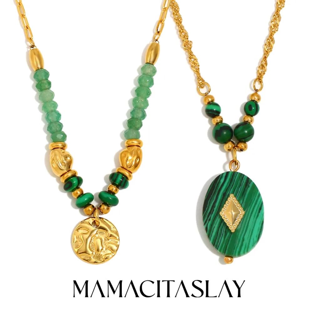 MamacitaSlay Collana unica in pietra naturale in acciaio inossidabile per le vacanze Gioielli impermeabili Regalo di gioielli eleganti retrò da donna