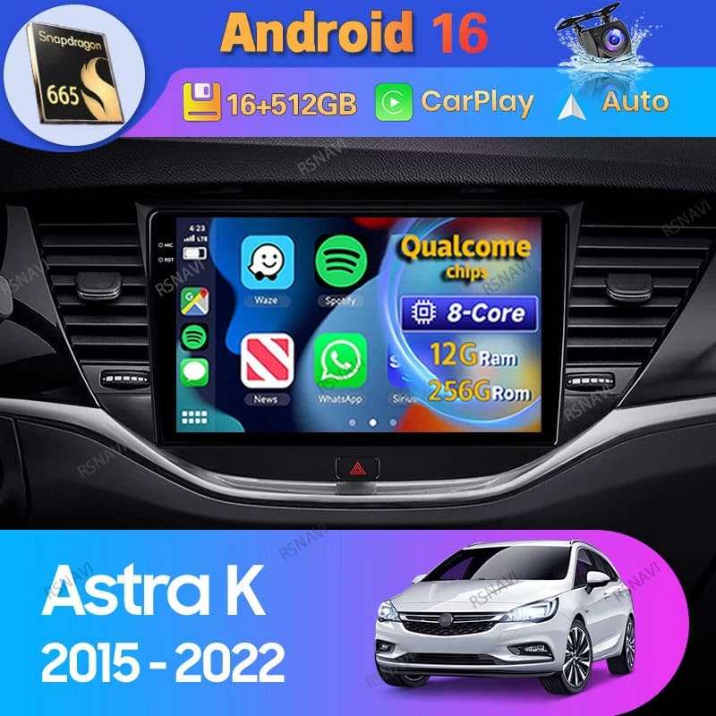 Android 15 Carplay Auto For Opel Astra K 2015 2016 - 2022 Auto Radio GPS Navigation Video 2 Din Stereo WIFI + 4G Multimedia