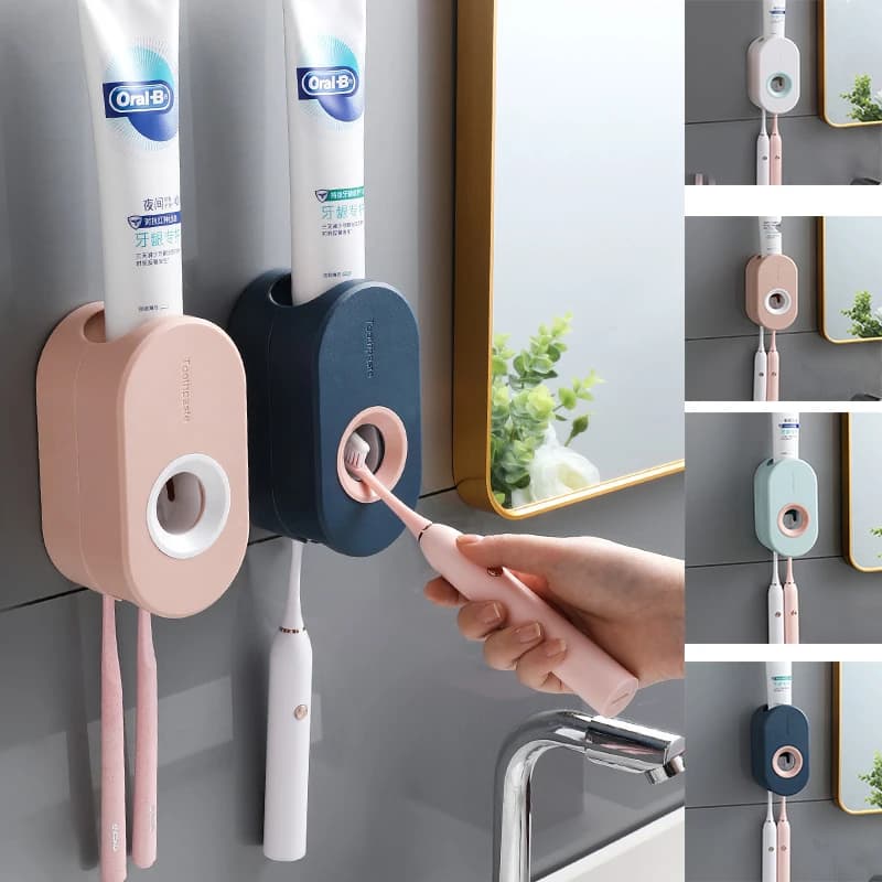Set di dispenser automatici per dentifricio adesivi, porta dentifricio da parete, porta spazzolini, dispenser per dentifricio a ventosa da parete