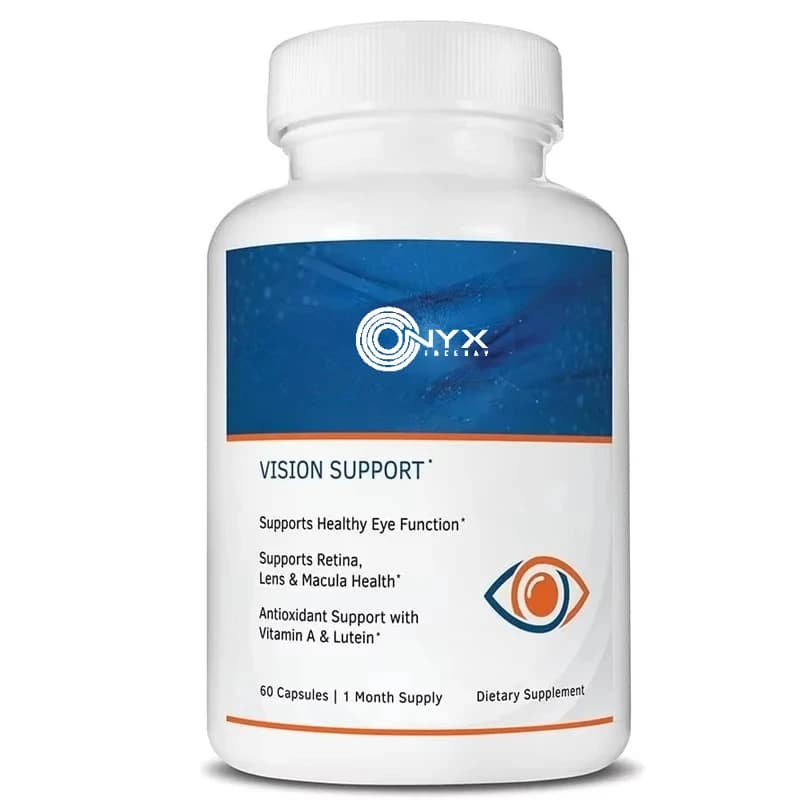 Support supplement for natural view containing ocular vitamins, luteins and zeaxanthin, vitamin A and zinc, in 60 capsules
