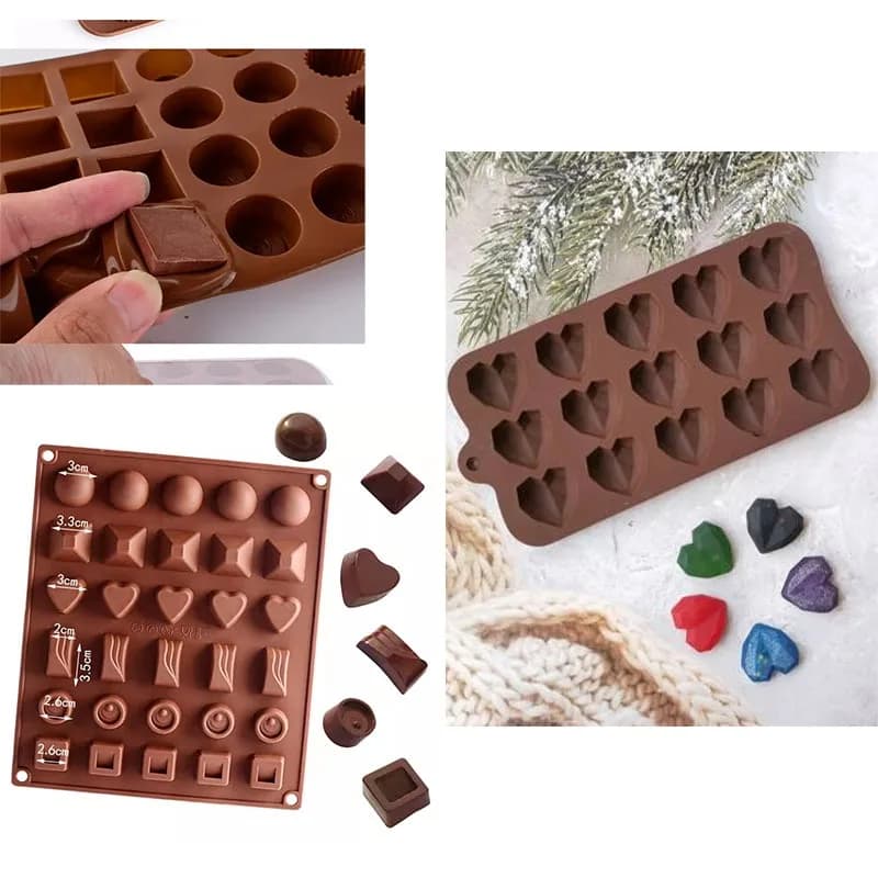 Stampi per cioccolato in silicone Stampi per caramelle antiaderenti per cuocere Tartufi fatti a mano Stampi per cubetti di ghiaccio in gelatina Forme quadrate a forma di cuore di fiori