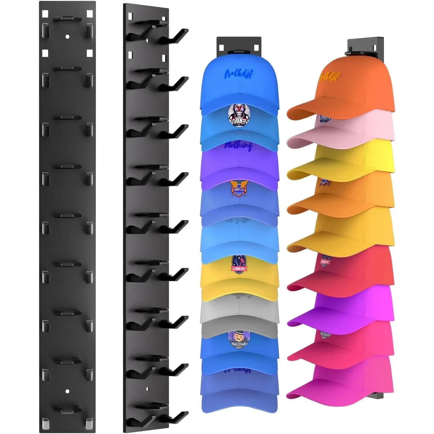 Organizzatore per cappelli, porta cappellini da baseball da parete, supporto adesivo per 18 cappelli, espositore facile da usare per porta dell'armadio o camera da letto, confezione da 2, nero o bianco