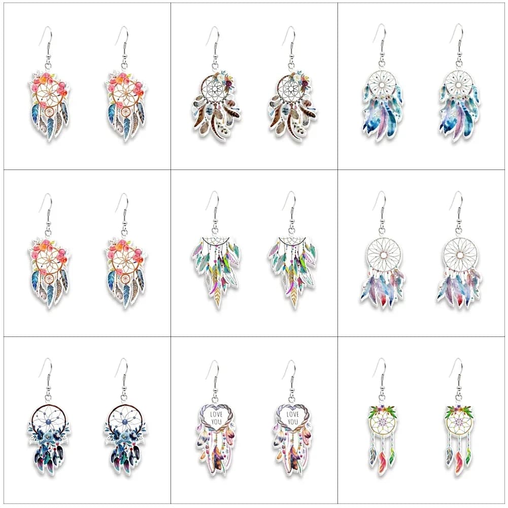 New Creater Dream Catcher Hook Drop Earring Bohemian style Acrylic Drop Earrings For Women Girl Gifts Charm