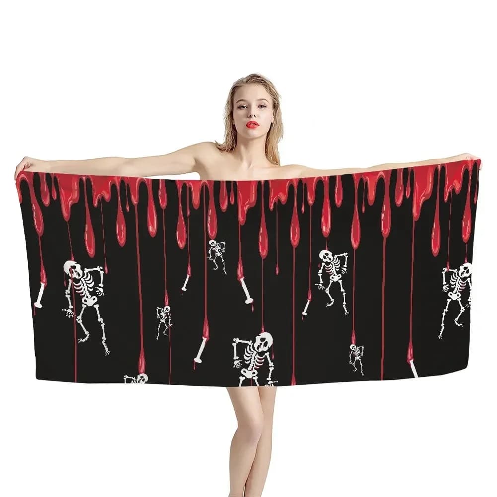 Decorazioni per la casa di Halloween Asciugamano con stampa teschio sanguinante Asciugamano da spiaggia per la casa Asciugamano da bagno assorbente per il viso Campo da viaggio Donna Bambini Uomo Regali