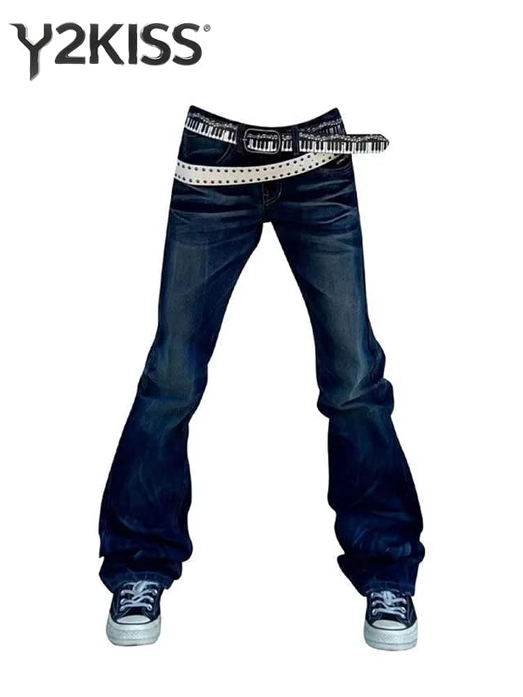 Women's Jean Flare Jeans American Retro Denim Pants Y2K Skinny Jeans Japanese Harajuku Tide Designer Long Trousers Tide Stacked