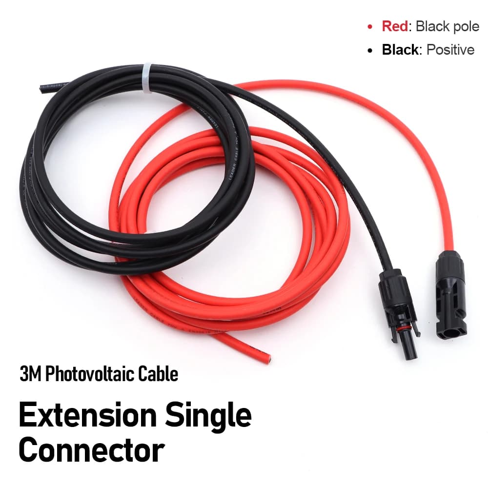 3m Solar Panel Photovoltaic Cable Extension Single-Head Rated 1000V 1500V DC Connector for Renewable Energy Systems