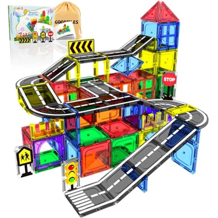 Piastrelle Magnetiche - Set Stradale, Blocchi da Costruzione Magnetici, Giocattoli Montessori per Bambini dai 3 Anni in su, Regalo Sensoriale