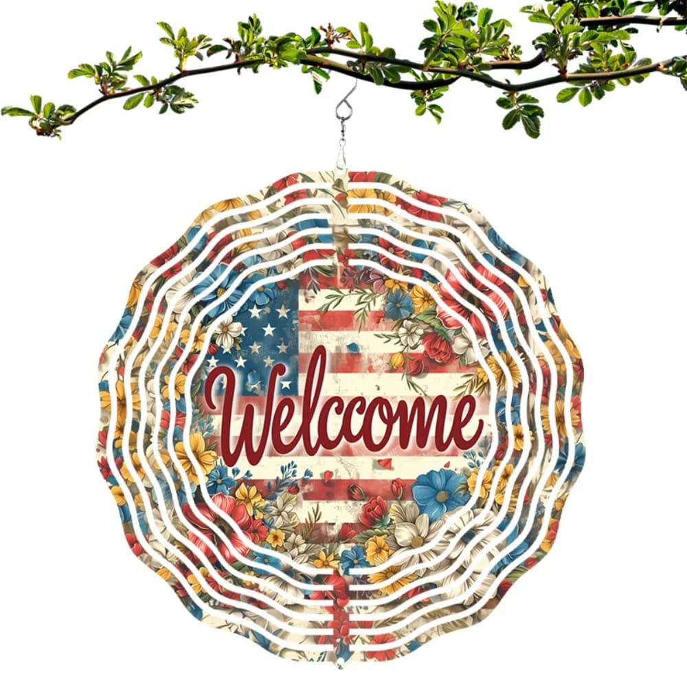American Patriotic Metal Wind Chime USA Outdoor Garden Decor Star