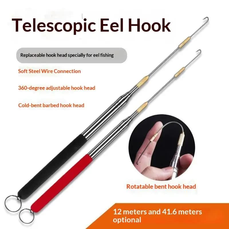 1PC Telescopic Eel Fishing Hook 360° Rotation Barbed Thread Ergonomic Long Pole Hook for Recreational Fishing Use