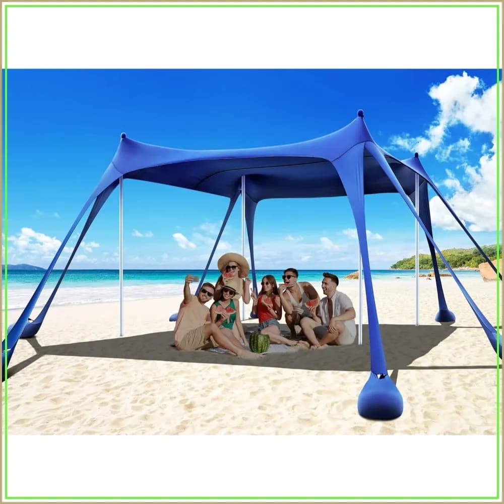 UPF50+ Beach Tent Sun Shelter 10x10ft, 8 Sandbags & Aluminum Poles, Windproof Easy Setup, Portable for Camping Fishing Picnic
