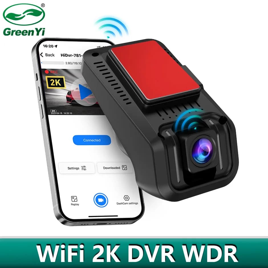 2K WiFi Full HD DVR per auto Dash Cam Videoregistratore di guida Controllo APP 24 ore Monitor di parcheggio Registrazione in loop Visione notturna per tutte le auto