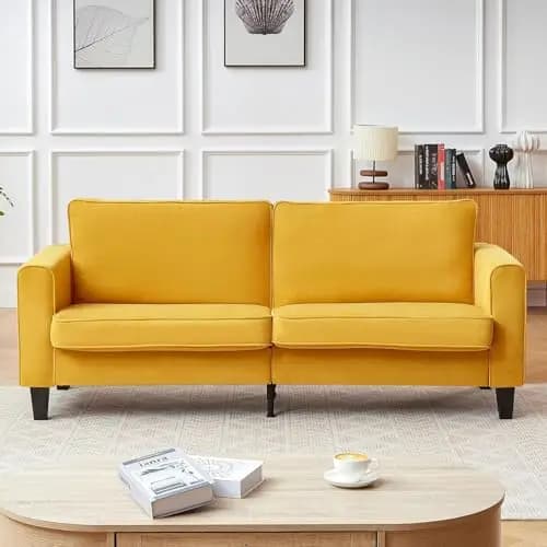 79" Linen Sofa, 3 Seater Living Room Couch, Depth Adjustable Seat and Washable Removable Covers Couches, for Small
