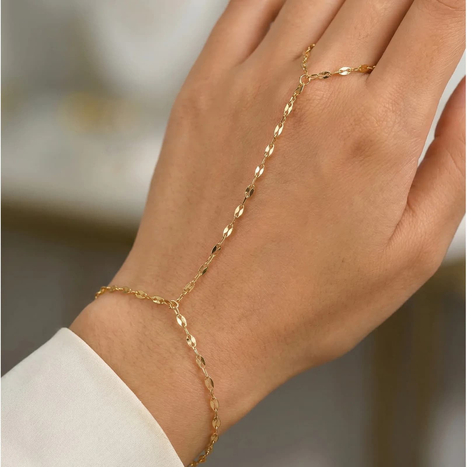 Bracciale ad anello da dito placcato oro, bracciale schiavo, catena da mano per donna, catena a labbro, gioielli da festa boho minimalisti, regalo