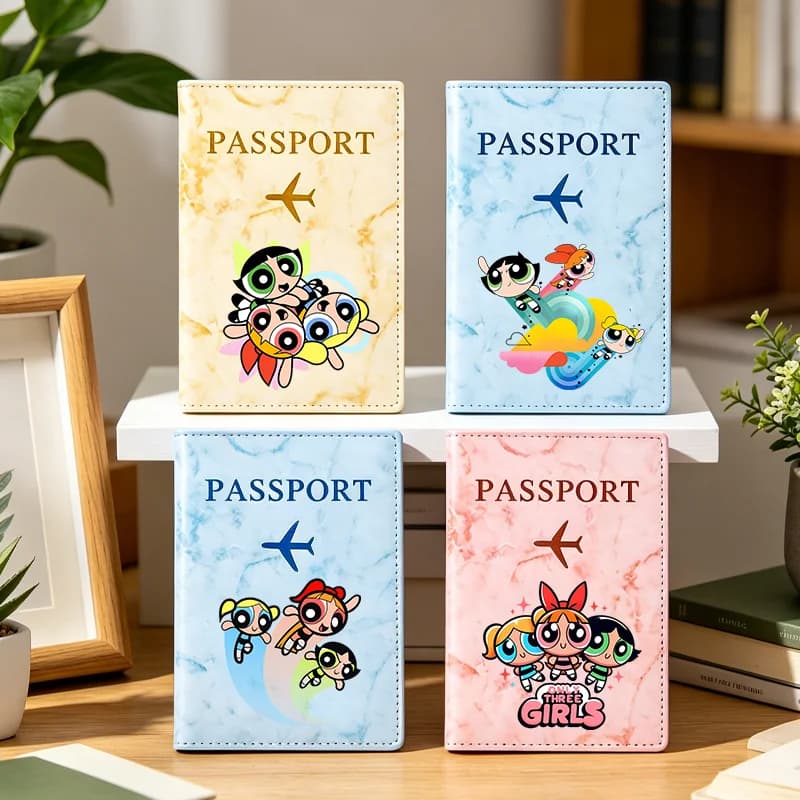 The Powerpuff Girls Passport Covers Kawaii Trend Travel Waterproof Passport ID Card Sleeve Women Ultra-thin Document Holder Gift