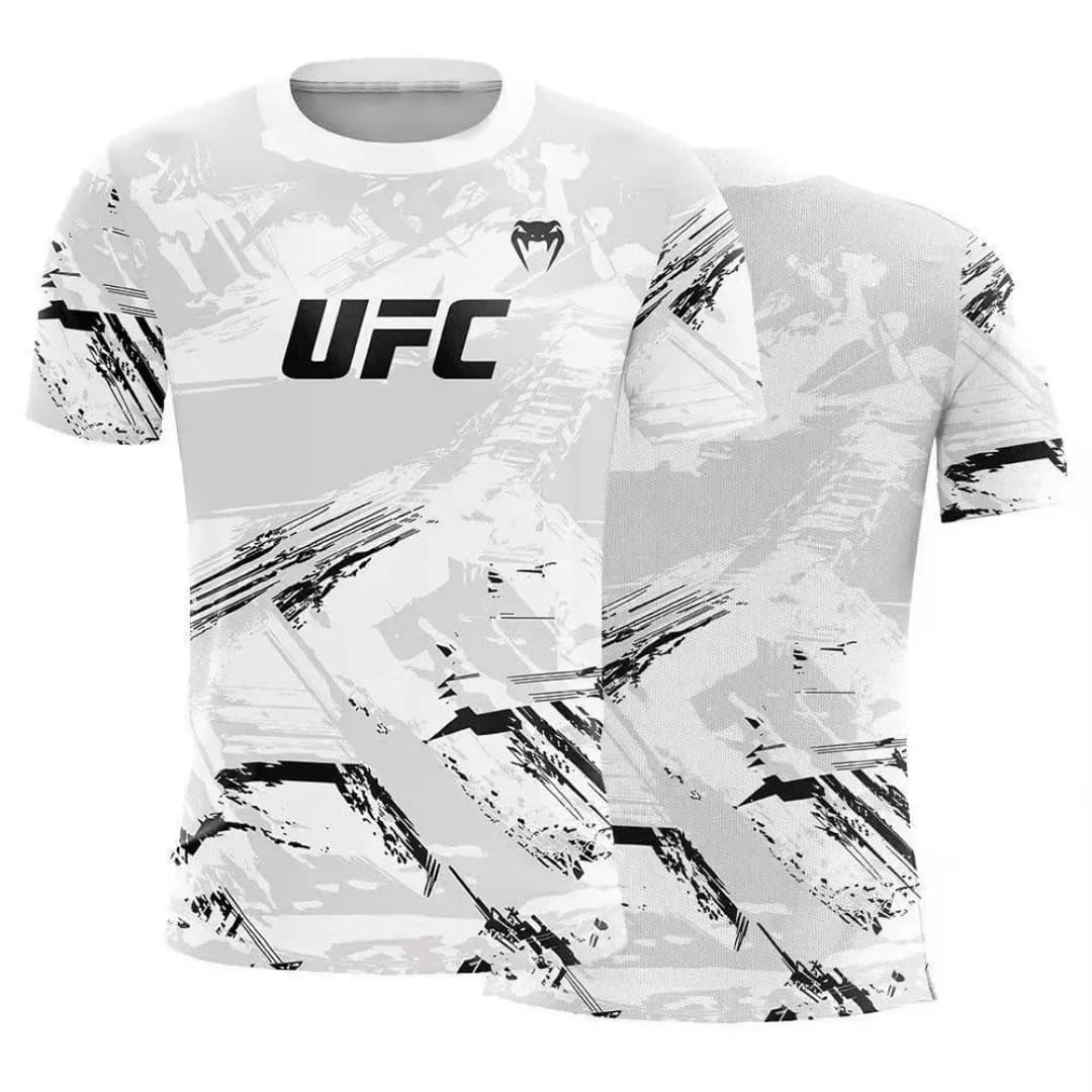 T-shirt da uomo alla moda ad asciugatura rapida, casual, traspirante, girocollo, a maniche corte, top estivo caldo, per competizioni di boxe UFC