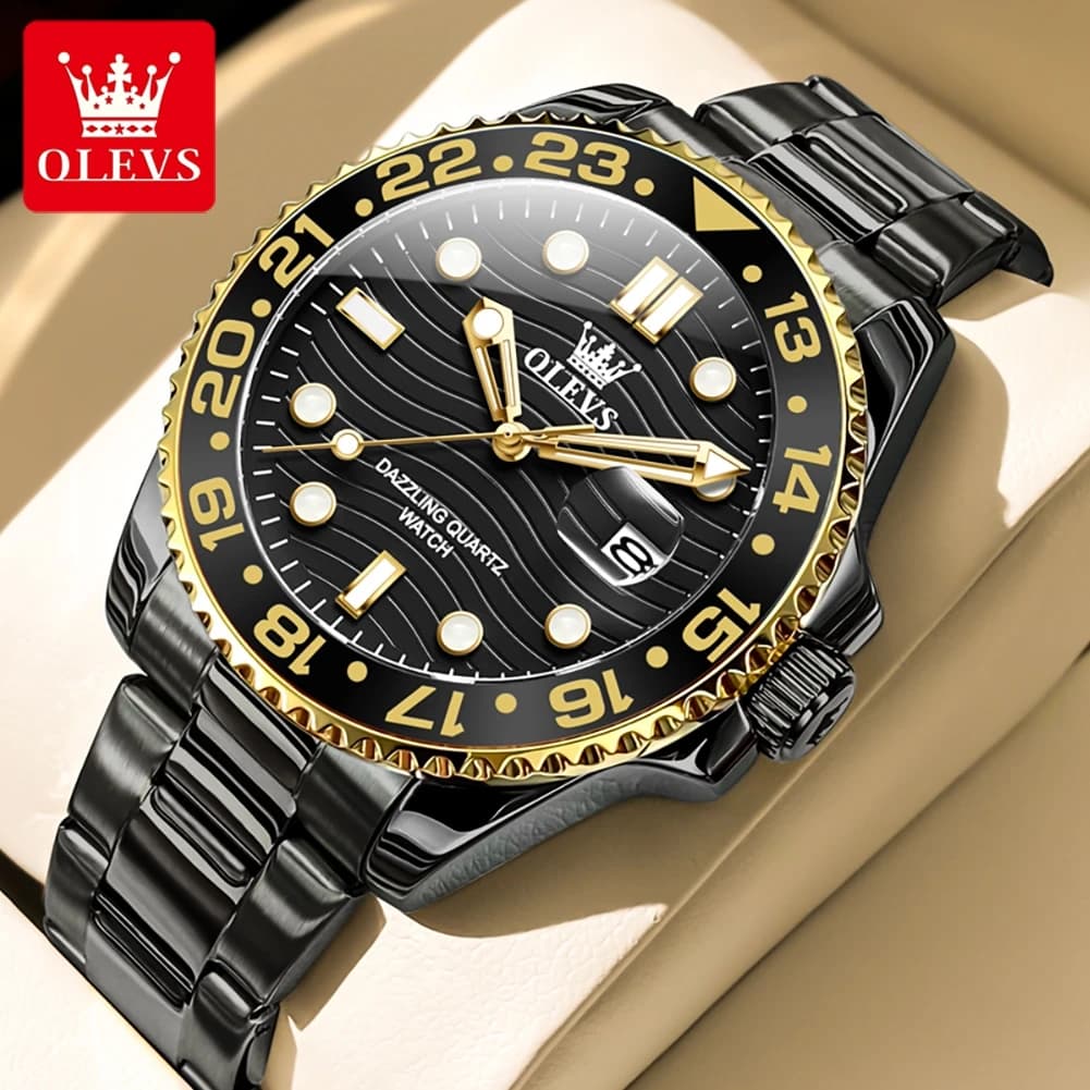 OLEVS 3610 Original Quartz Watch Chronograph Bezel Diving Luminous Function Classic Style 30m Waterproof Calendar Watch For Men