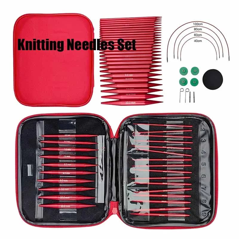 25PCS Knitting Needles Set Interchangeable Circular Knitting Needle in Metal Detachable Accessories Kit Needle BZZ001