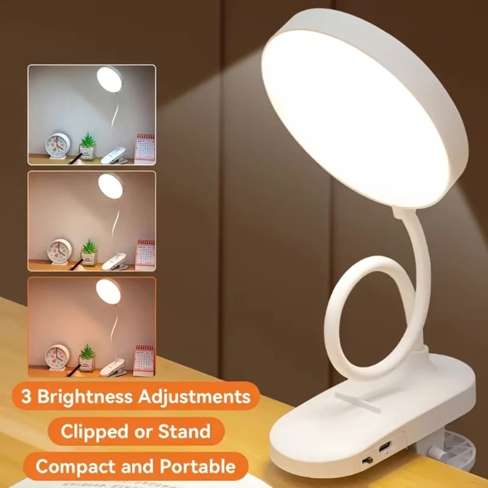 Lampada da scrivania a LED con clip e ricarica USB per studenti, lampada da lettura per dormitorio e camera da letto, adatta per ufficio, studio, camera da letto