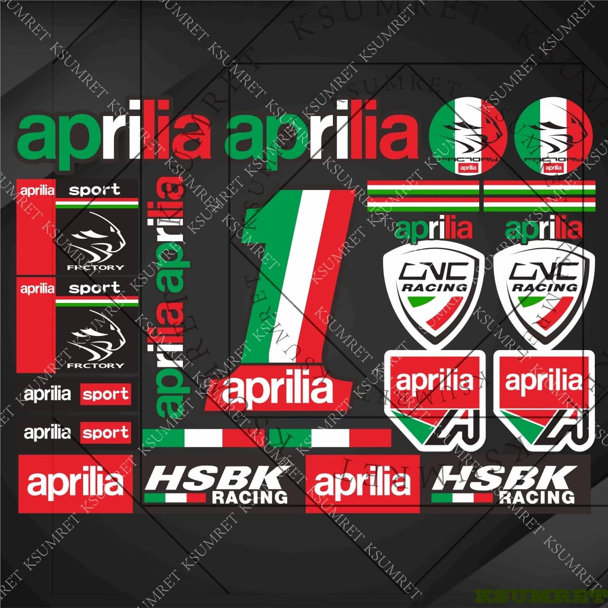 Adesivi per Moto Aprilia, Kit Decalcomanie per Casco Moto