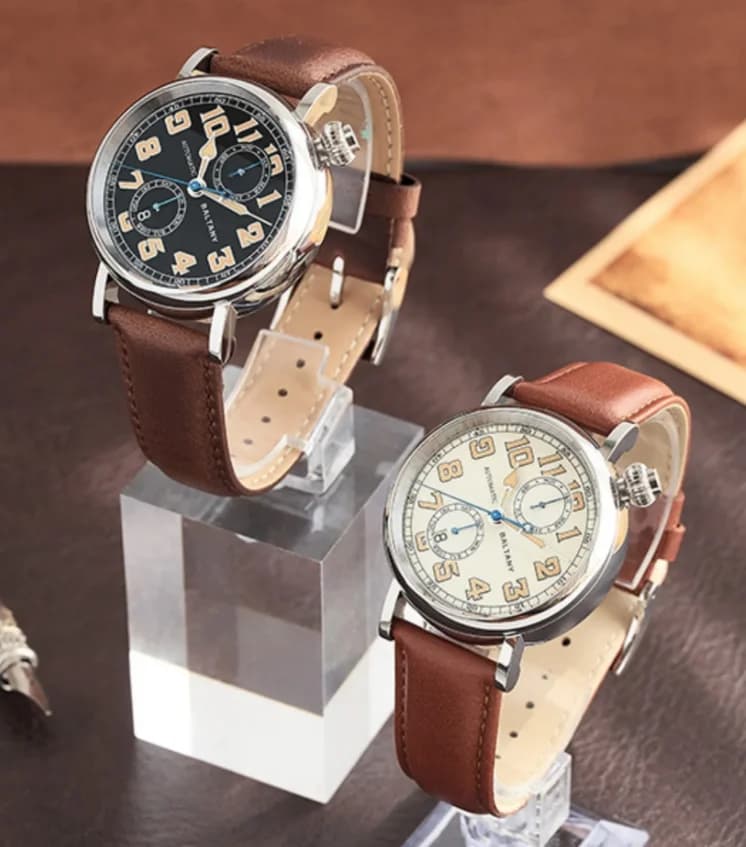 Baltany Men's Automatic Watch 41mm Pilot Mechanical Wrist Watch Luminous oblique dial Waterproof sapphire mirror 50M Miyota 9122