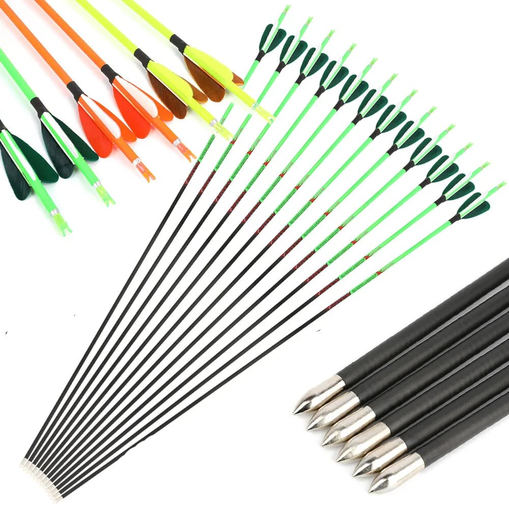 6/12pcs 32 Inch Pure Carbon Arrow Spine 400-1000 Arrow Alloy Arrowhead Recurve Traditional Bow Hunting Target Practice Shooting