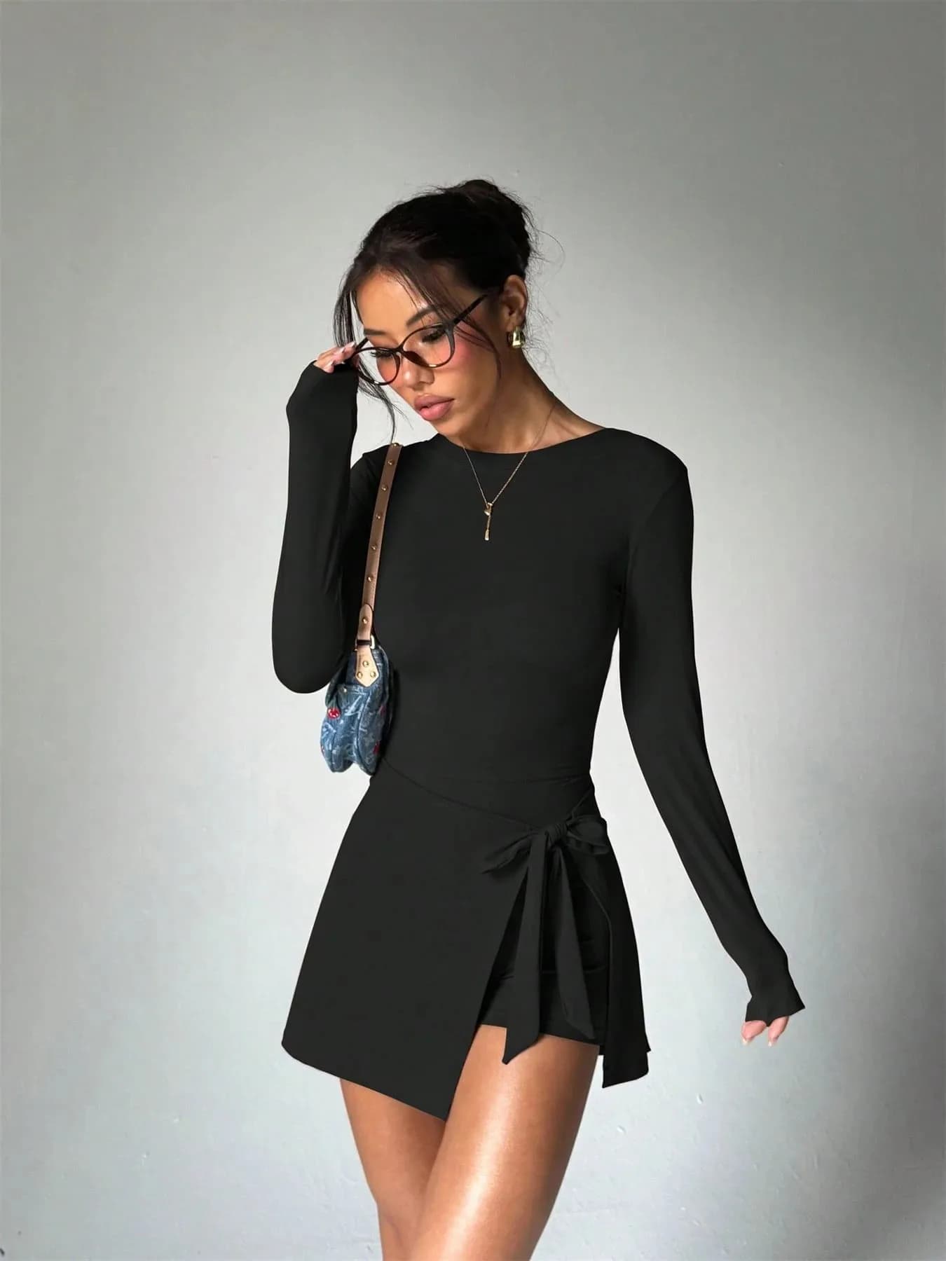 Solid Color Long Sleeved Slim Fit Tennis Skirt Fitness Running yoga Suit Waist Strap Fitness Suit