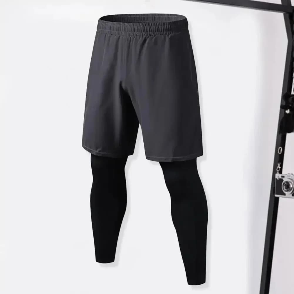 Nuovi uomini falsi pantaloni sportivi in due pezzi fitness jogger allenamento pantaloncini skinny ad asciugatura rapida pantaloni palestra leggings corti da allenamento collant