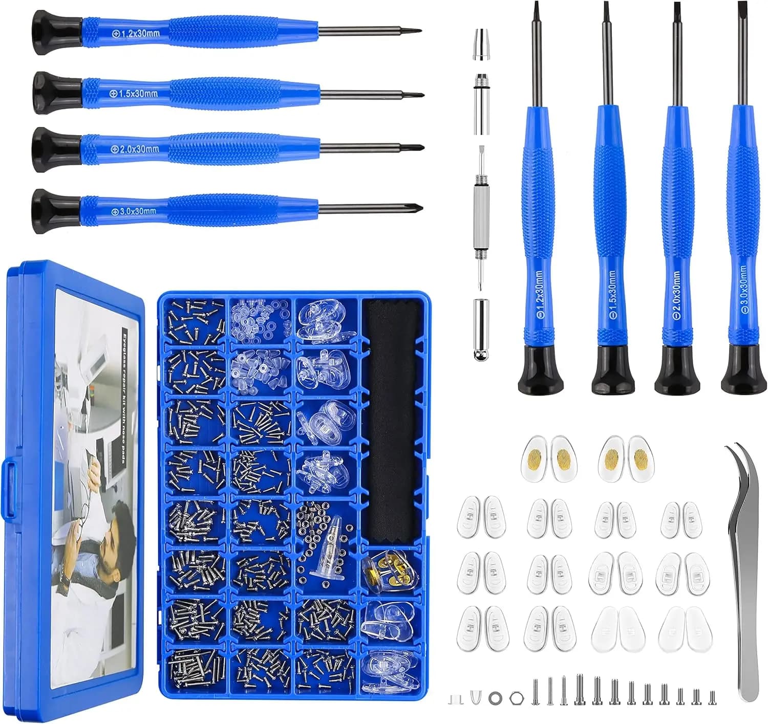 Kit di Riparazione Magnetico per Occhiali con Set di Cacciaviti, Cuscinetti Nasali e Strumenti per Occhiali da Vista e da Sole