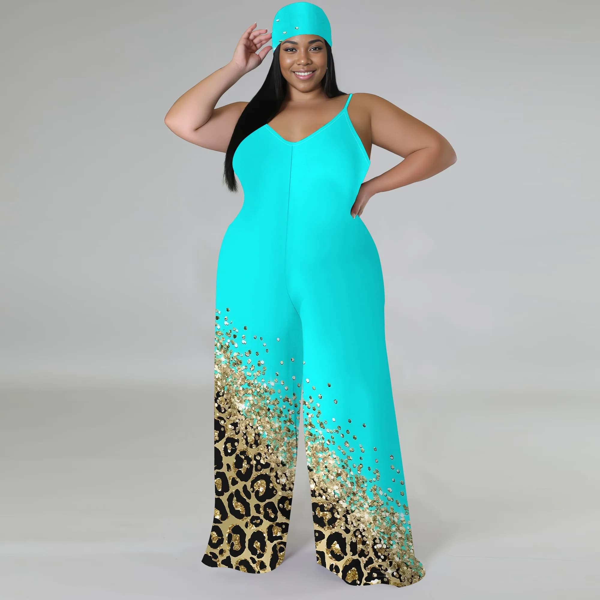 Printed suit strong sizes - Armchair without wide leg straps with scarf, pants Boho Palace woman
