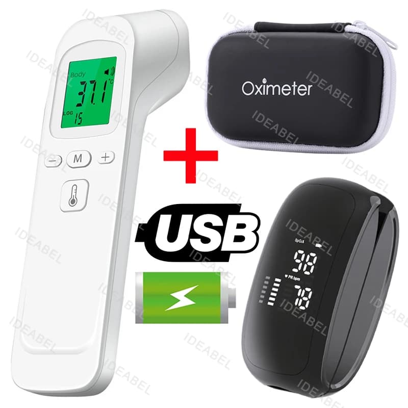 Mechanical front thermometer finger pulse oximeter Monitor Oxygen saturation meter in blood Pulsossimeter USB charging