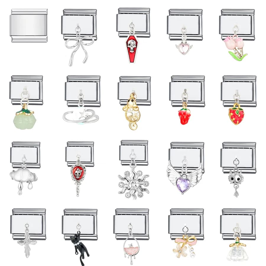 1PC fai da te in acciaio inossidabile italiano fascino collegamenti misura 9mm braccialetto creazione di gioielli accessori risultati teschio strass CZ croce cuore