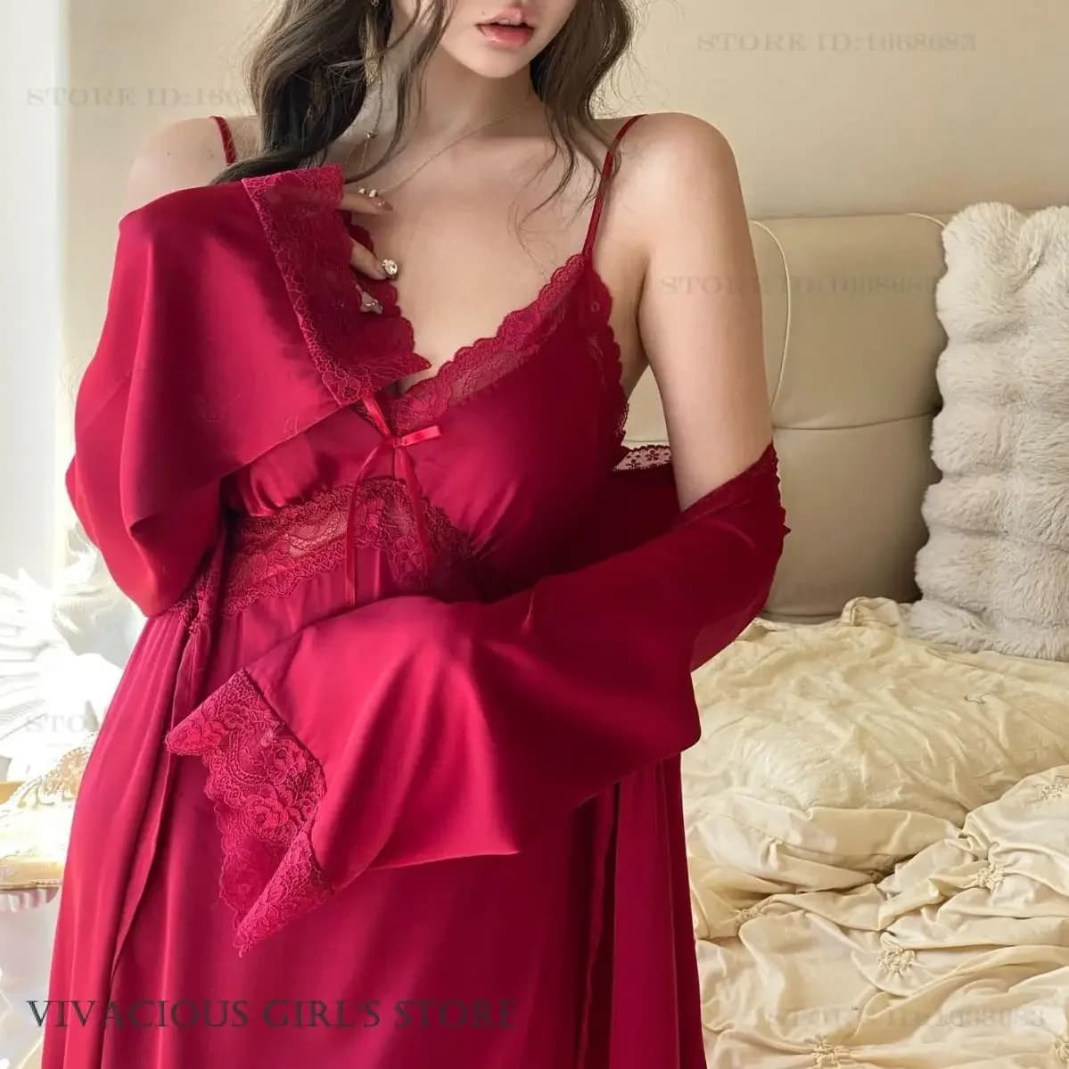 Elegante abito lungo in pizzo sexy camicia da notte set primavera estate kimono in raso accappatoio abito da notte stile francese indumenti da notte pigiama