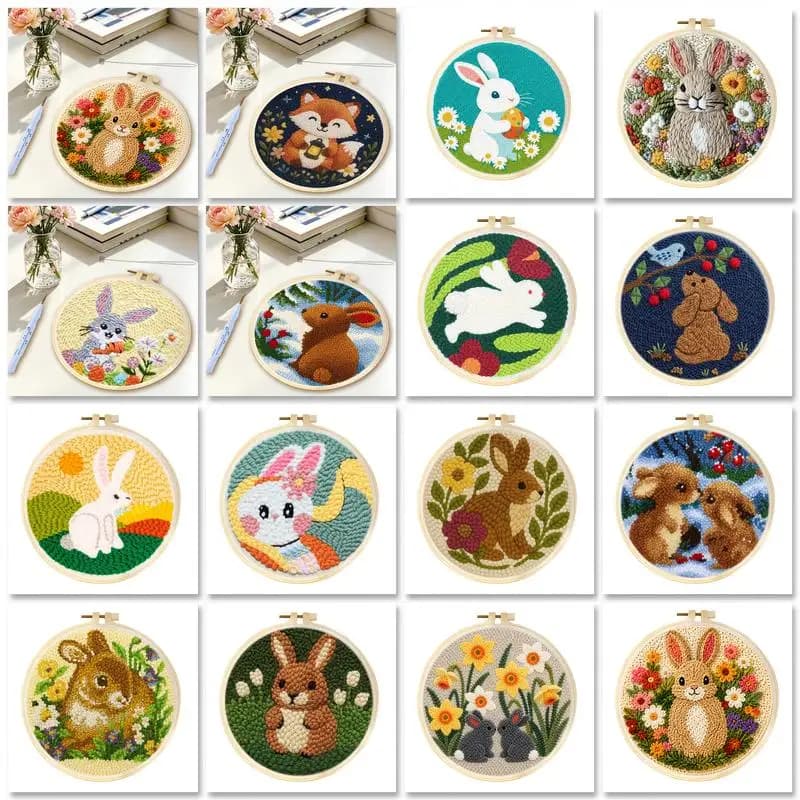 GATYZTORY Punch Needle Embroidery Cute Rabbit Animals Package Embroidery Punch Needle Kit Sewing Diy Embroidery Poke Handmade