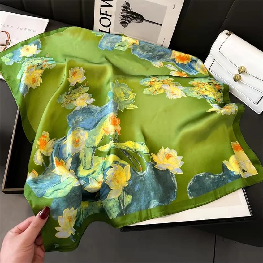Sciarpa estiva effetto seta con stampa capelli per donna, foulard alla moda da collo, da borsa, da polso, scialle, hijab