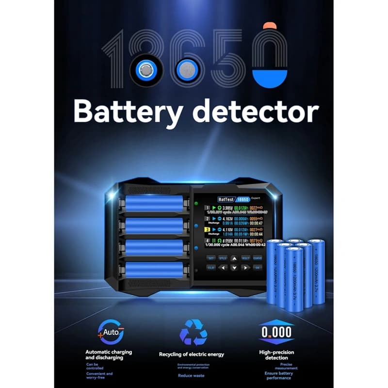 18650 Lithium Ion Charger Battery Tester 4 slot Smart Fast Charging Capacity Tester Support Bluetooth UK Plug-ELEC