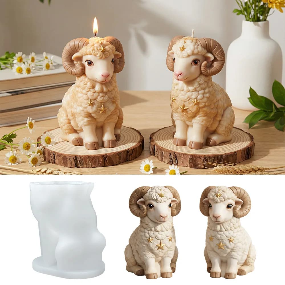 Stampi per Candele a Forma di Pecora Accovacciata, Stampo in Silicone 3D per Sapone e Candele Fai-da-Te, Ornamento Animale in Gesso e Resina Epossidica