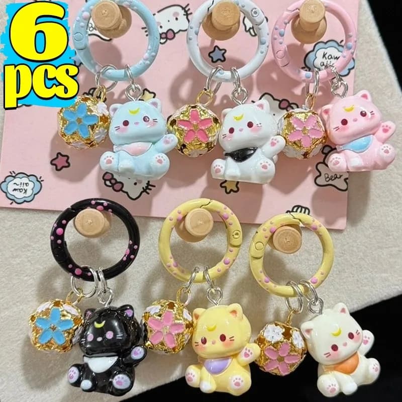 1/6 pezzi Kawaii Animale Piccolo Gatto Portachiavi in resina Borsa Ciondolo per auto Gingillo fai da te Portachiavi carino Donne Ragazze Regali Portachiavi gioielli