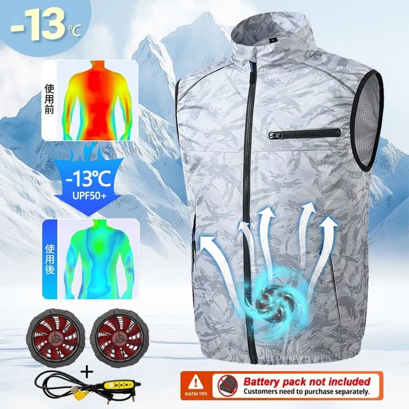 Abbigliamento da Lavoro con Ventilatore per l'Estate, Gilet Unisex a Maniche Corte con Ventole Integrate per Protezione Solare e Raffreddamento all'Aperto