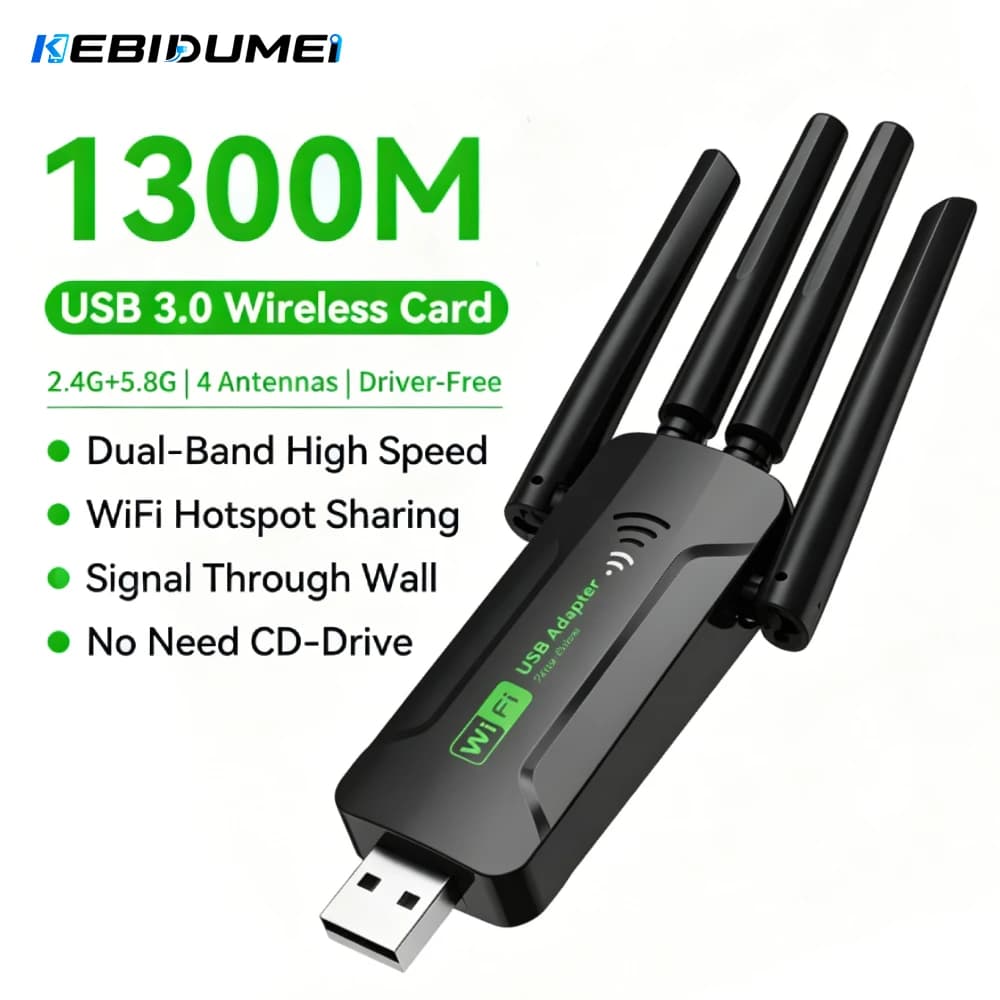 KEBIDUMEI 1300Mbps USB 3.0 WiFi Adapter Network Card Dual Band 2.4G/5GHz USB Wireless Receiver Transmitter For Desktop Laptop PC