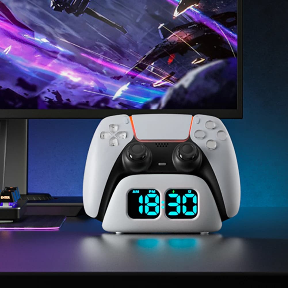 Stazione di Ricarica per Accessori di Gioco, Base con Orologio per Ricarica Controller PS 5, Kit Accessori